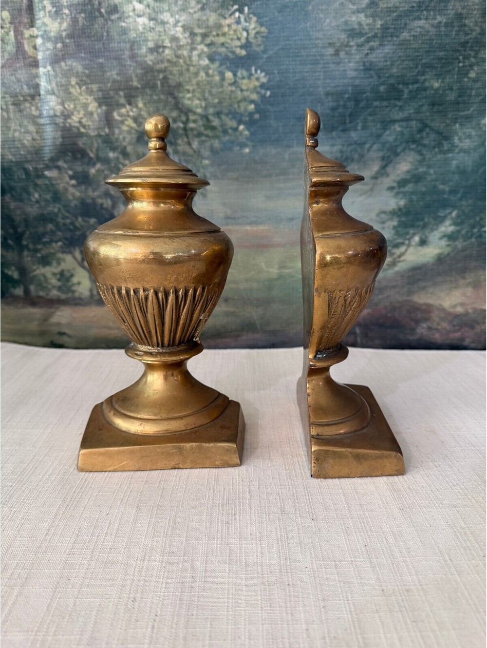 Pair of brass urn bookends